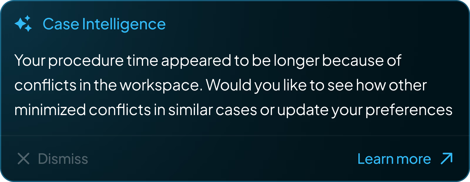 Case Intelligence AI notification: procedure time analysis with actionable suggestions